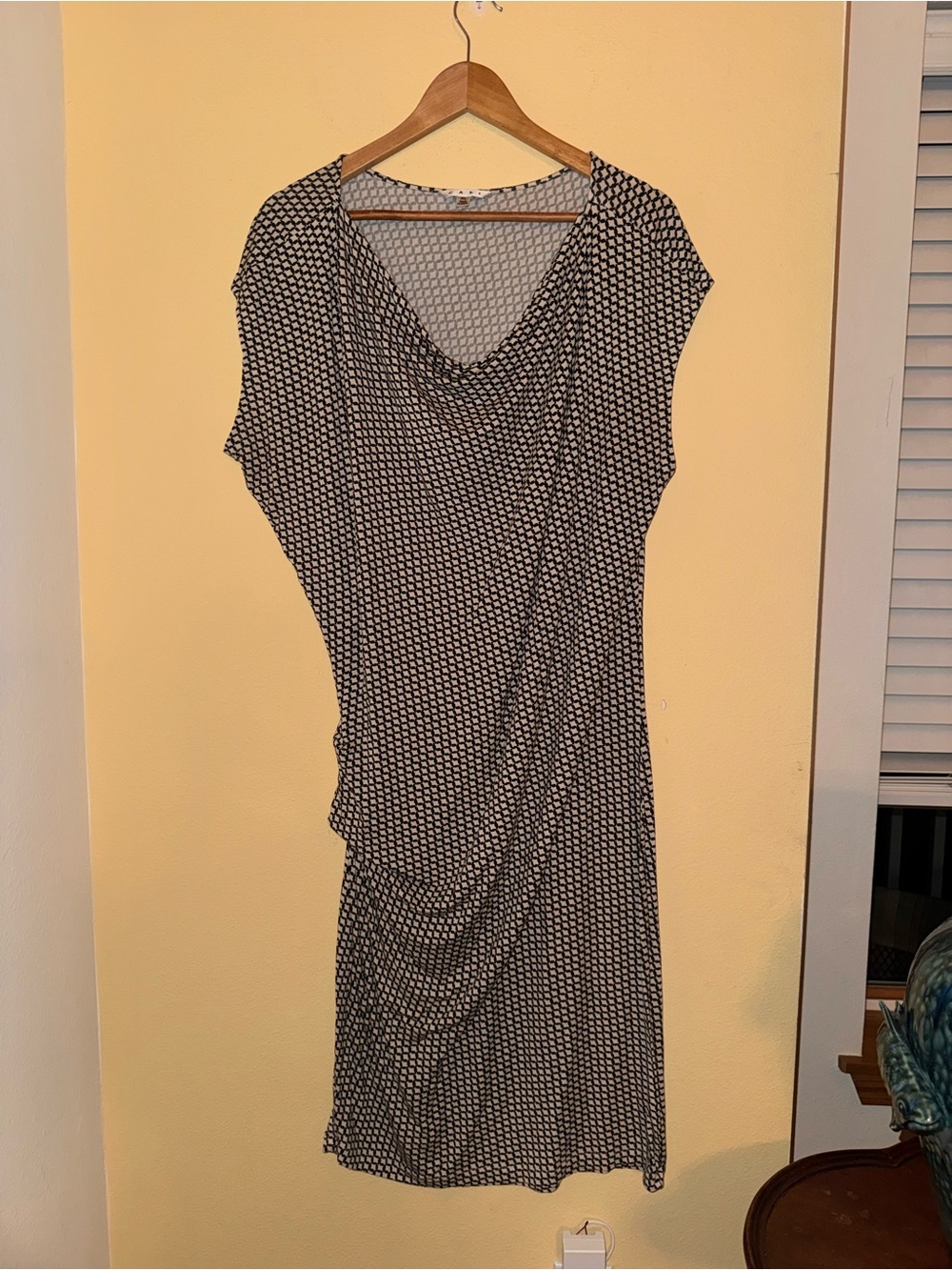CAbi Black and White Draped Midi Dress